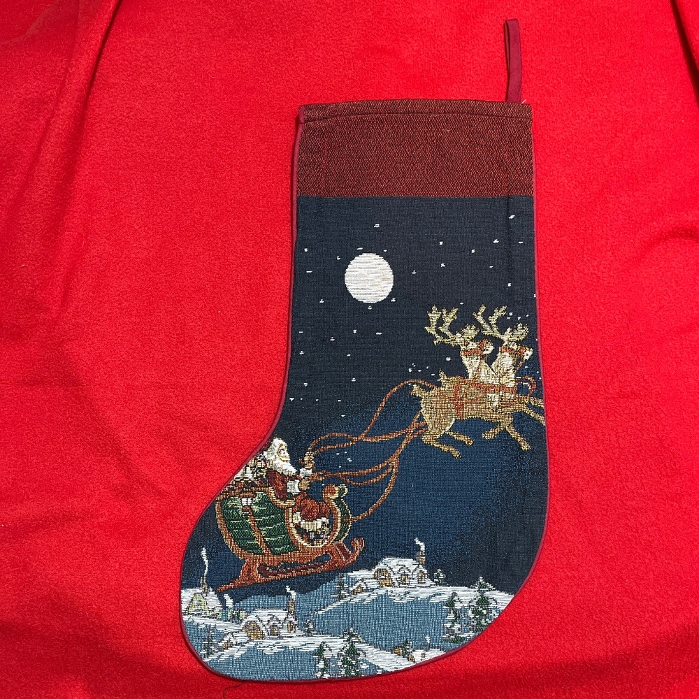 Vintage Santa Sleigh Christmas Stocking • Tapestry Style